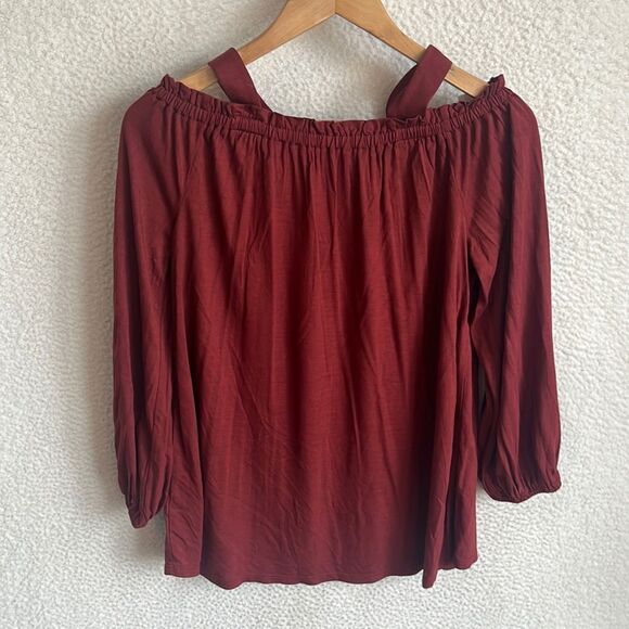 Loft Cold Shoulder Blouse Womens Small Red Burgundy - Picture 1 of 6